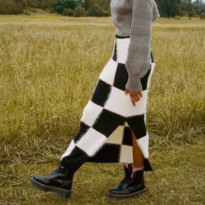 UO Black and White Checkered Fitted Maxi Skirt